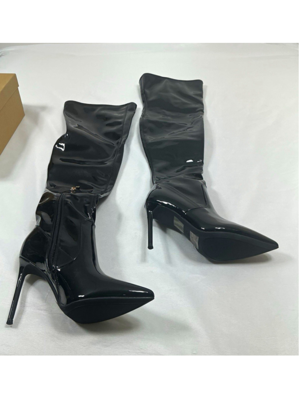 Elisabet Tang Black OTK 1/4 Zip Stiletto Pointed Toe Boots 7